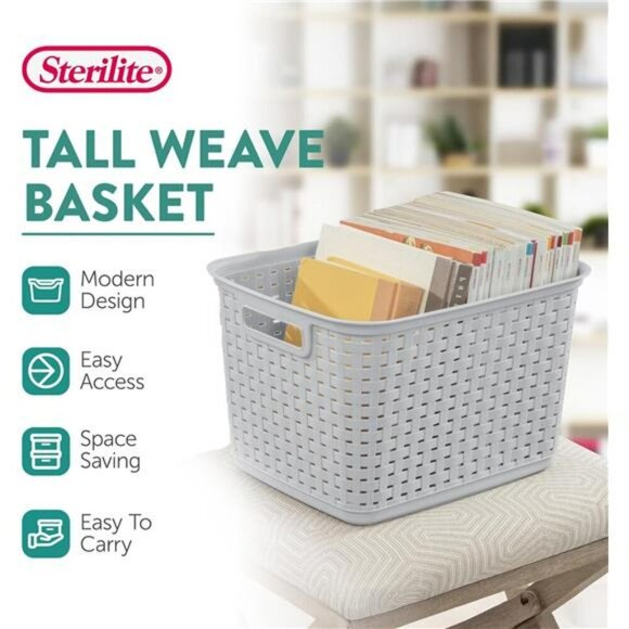 Plastic Wicker Storage Bins Set of 6 Tall Basket Organizer for Closet Shelves - Picture 4 of 7